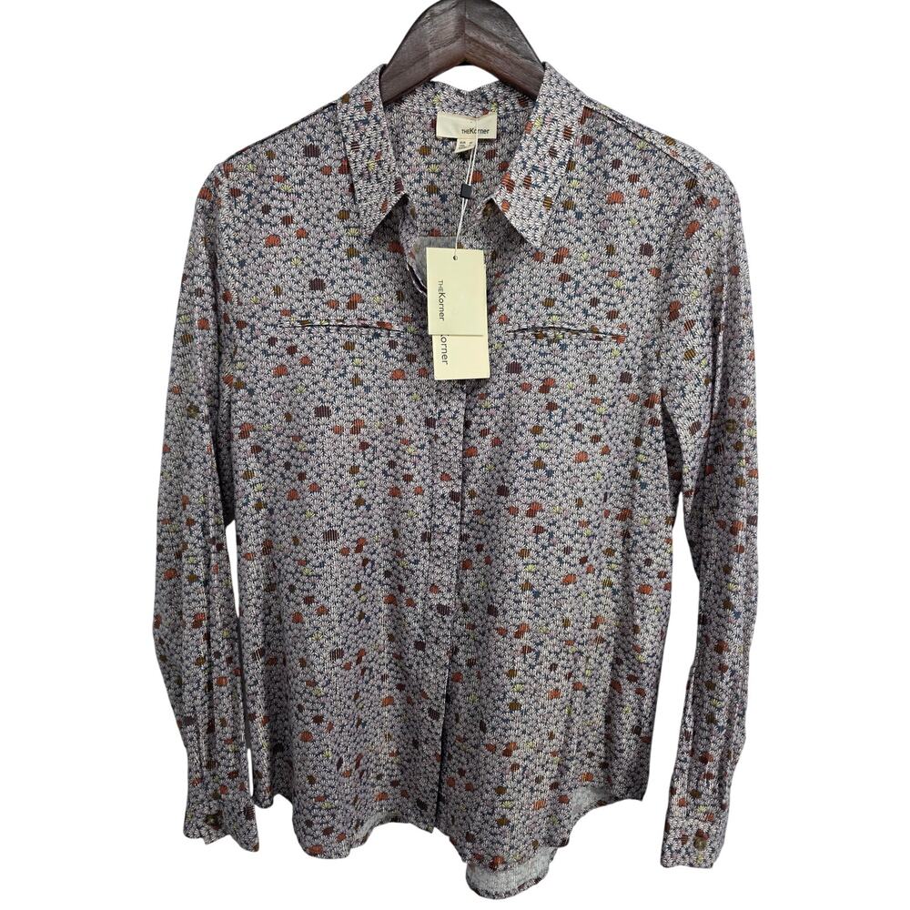 NWT The Korner Long Sleeve Button Down Metallic Abstract Floral Shirt Size L